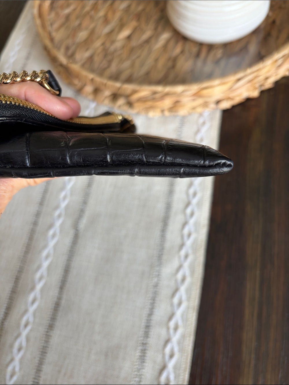 Henri Bendel Debutante Croc embossed Leather Wristlet Clutch with Gold Hardware - Picture 9 of 14
